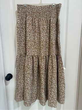 Women’s Brown Floral Smocked Waist Skirt